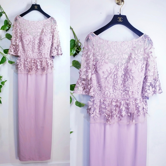 NWT JS Collections Pink Lace Illusion Neck Gown 4 small blush long Formal - Picture 3 of 13